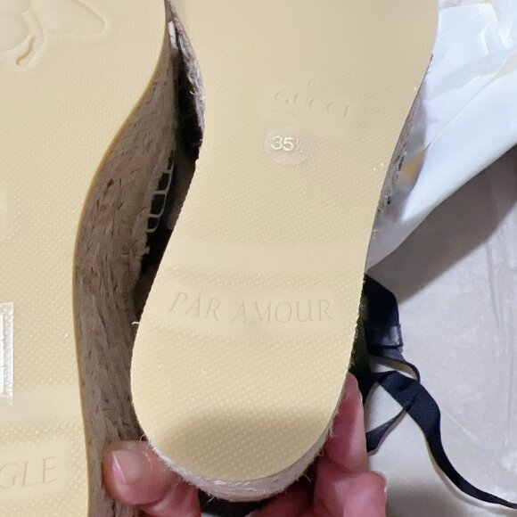 Gucci GG Marmont Platform MATELASSÉ Wedge Heels Espadrille Black Leather EU 35.5 - Picture 13 of 14